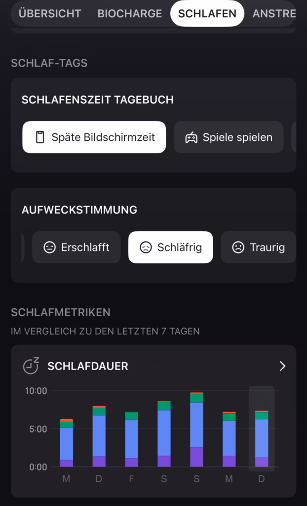 Amazfit Helio Strap Schlafenszeit Tagebuch im Test