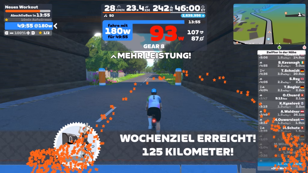 Zwift Rollentrainer Wochenziel erreicht