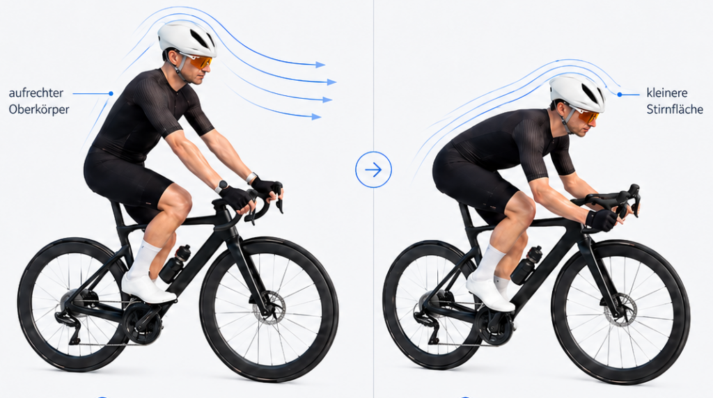 Aerodynamik am Rennrad verbessern mit der richtigen Körperhaltung auf dem Rennrad