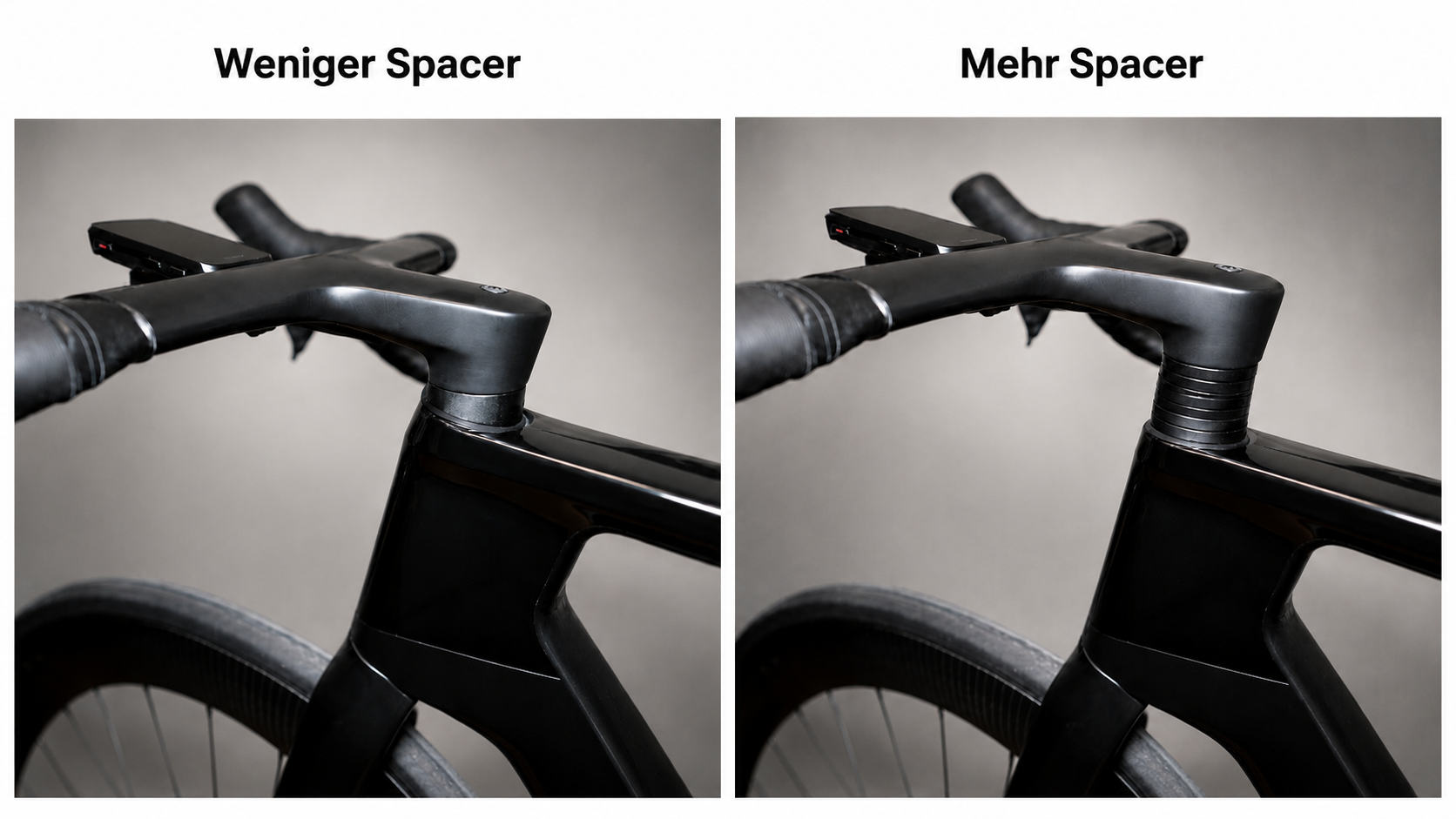 Spacer unter einem Fahrradvorbau als Bild zur Lenkerhöhe