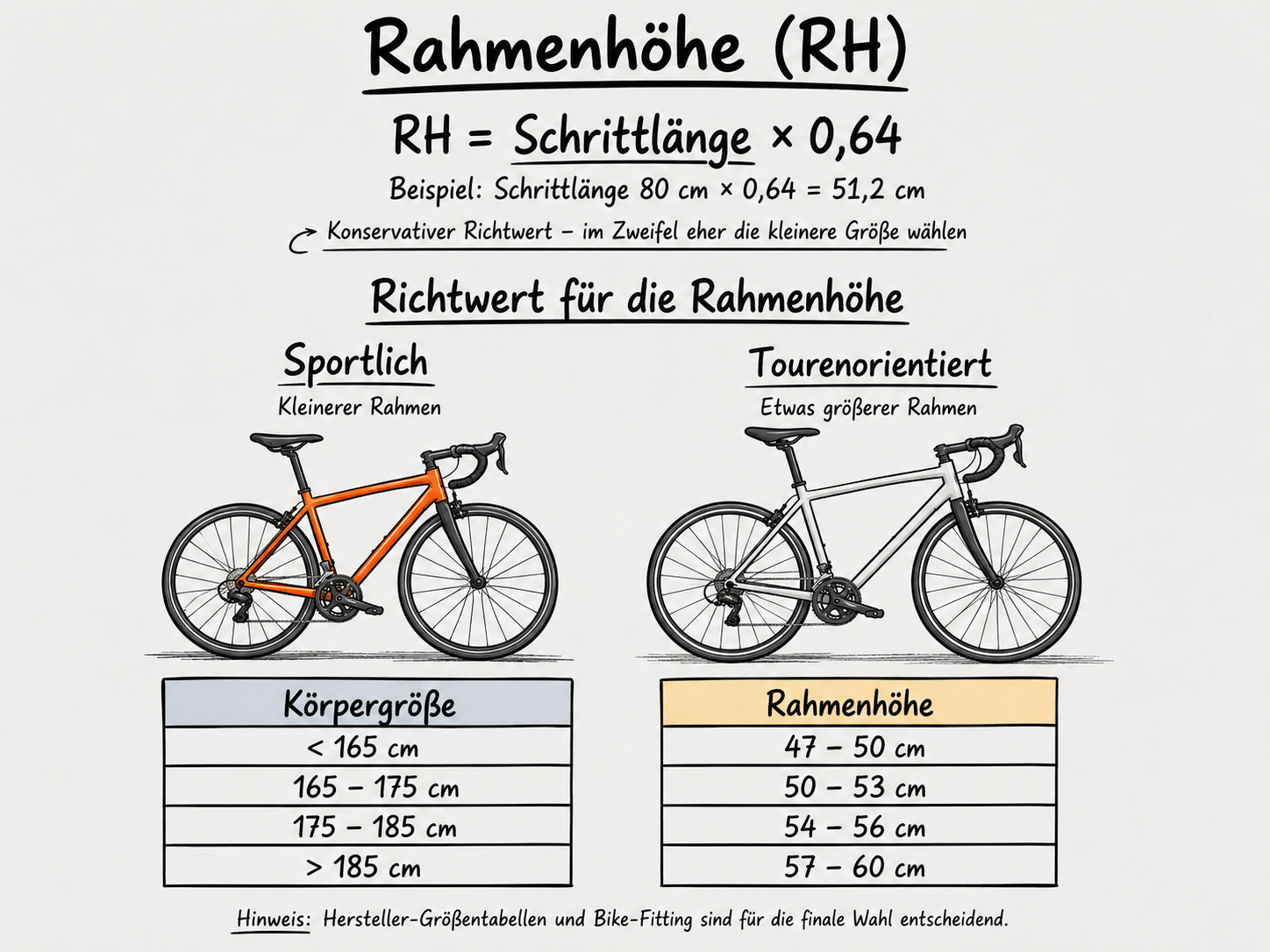 Skizze zur Ermittlung der passenden Rahmengröße