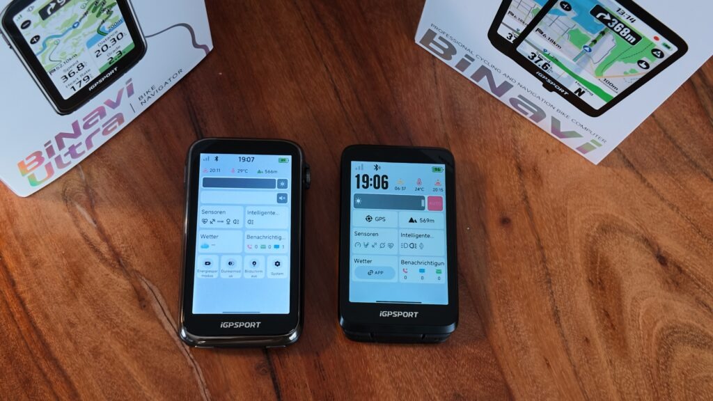 iGPSPORT BiNavi Ultra und BiNavi: Displayvergleich iGPSPORT BiNavi und BiNavi Ultra nebeneinander im Displayvergleich