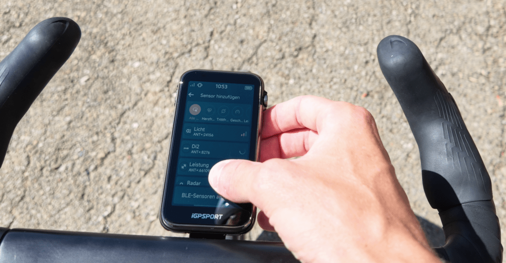 iGPSPORT BiNavi Ultra: Sensoren verbinden Sensorenmenü des iGPSPORT BiNavi Ultra zum Verbinden externer Sensoren