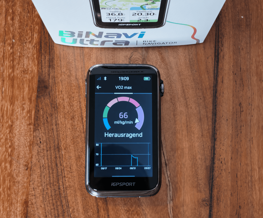 iGPSPORT BiNavi Ultra: VO2max-Schätzung Anzeige der geschätzten VO2max auf dem iGPSPORT BiNavi Ultra